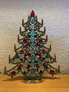 Vidrio de uranio árbol de Navidad Gablonz Czech árbol de Navidad vidrio piedras 27 cm grande!! - Imagen 1 de 23
