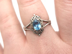 Vintage Kabana KBN signiert Sterlingsilber Blautopas filigran Gr. 8 Ring Schmuck - Bild 1 von 9