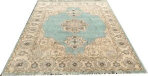 Hand Knotted Teal Green Ushac Woolen Carpet Rug Area Rug 8 x 10 foot