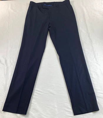 Hombre Kenneth Cole Traje Pantalones Talla 35x32 Azul Marino Elástico Cintura Cremallera Bolsillos Foto 1 de 4