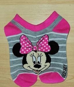 Disney MINNIE MOUSE Pink & Gray Socks No Show Black 1 Pair Size 6 8.5 - Picture 1 of 3