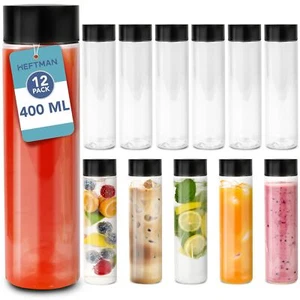 Botellas de agua de plástico HEFTMAN 400 ml paquete de 12 tapas jugo batido transparente sin fugas - Imagen 1 de 7