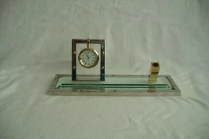 Vintage Industrial Steam Punk Clock Desk Pen Holder Chrome Brass Glass. - Picture 1 of 3