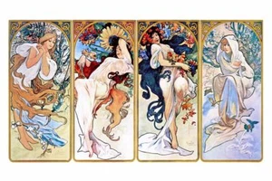 Alphonse Mucha `Four Seasons' A2 CANVAS PRINT Art Poster 18"X 24" - Imagen 1 de 1