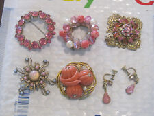 Lot of 5 Pink Rhinestone Brooches ~ 5 Vintage ~ 1 Vintage earrings ~ Pretty