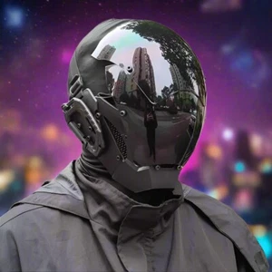 Futuristic Cyberpunk Sci-Fi Helmet Full Face Mask for Cosplay & Halloween - Picture 1 of 8