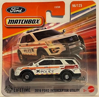 MATCHBOX 2016 FORD POLICE INTERCEPTOR UTILITY MBX COUNTY POLICE 96 / 125 SHORT - Image 1 of 4