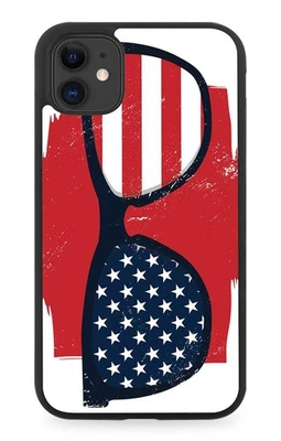 American Sunglasses Rubber Phone Case America Shades Flag Pattern USA Stars K397 - Image 1 of 2
