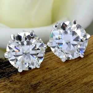Tachuelas solitarias de diamantes blancos certificados de 7,00 quilates en plata de ley 925 - Imagen 1 de 4