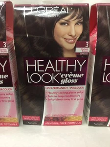 3 X L'Oreal Healthy Look Creme Gloss Hair Color DARKEST BROWN ESPRESSO #3 NEW. - Picture 1 of 7