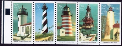 Scott #2474a Historic American Lighthouses Booklet Pane of 5 Stamps - MNH P#1 - Image 1 of 2