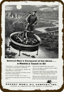 1956 SOCONY MOBIL ÖL Vintage Look REPLIKAT METALLSCHILD - FLIEGENDE UNTERTASSE - UFO - Bild 1 von 1