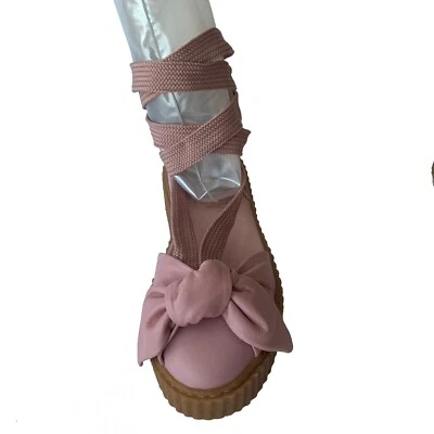 Puma Fenty Rihanna Sandals Womens 5.5 Pink Bow Creeper Leather Platform Barbie - Image 1 of 4