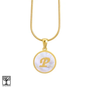 Women's Stainless Steel in Gold P Initial Letter Medallion 16" Chain Necklace - Picture 1 of 3