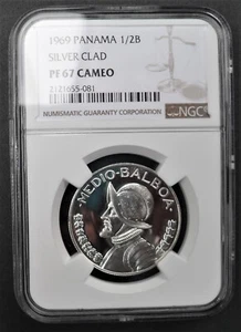 1969 Panama 1/2 Balboa , NGC PF 67 CAMEO , nice silver coin # 1027 - Picture 1 of 4