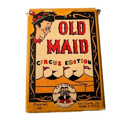 老式纸牌游戏老女仆马戏团版 1947 年 Ed-U-Cards Inc. 完整套装 36 — 第 1/4 张图片