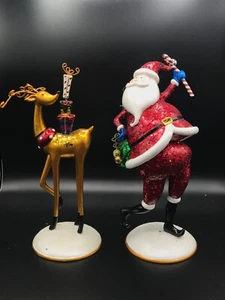 Jiggly Bouncy Glitter Santa & Reindeer Christmas Holiday Shelf Decor by Kirkland - Picture 1 of 8