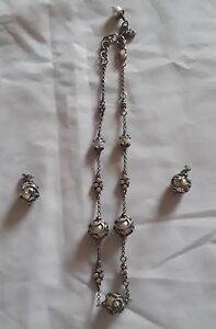 BRIGHTON CRYSTAL BALL Gray PEARL LONG Silver NECKLACE And EARRING SET