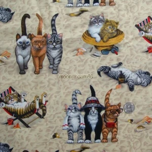 20"L x 45"W Cat on the Beach Sand Tabby Tan Cotton Fabric - Picture 1 of 2
