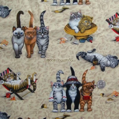 20"L x 45"W Cat on the Beach Sand Tabby Tan Cotton Fabric - Image 1 of 2