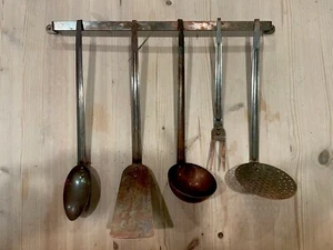 O.D.I. Copper Cooking Utensils 6 pc Set with 18" Hanging Rack Vintage 1970s - Picture 1 of 7