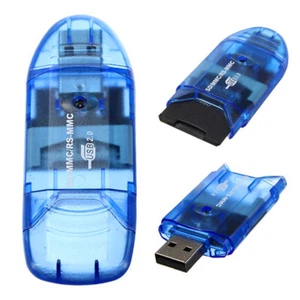 Memory Card Reader To USB 2.0 - Adapter For MMC/SD/SDHC Blue TF Card AU NEW - Photo 1/12