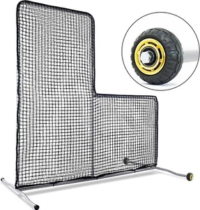 L Screen Baseball Pitching Screen 7X7FT Baseball Softball Pitcher with Wheels - Picture 1 of 9