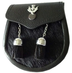 Baby Semi Dress Black Calf Skin Kilt Sporran with a Thistle Emblem & Chain Belt - Picture 1 of 1