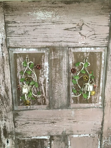 Antique Italian tole sconce pink & yellow roses chippy garden style #1 Cover
