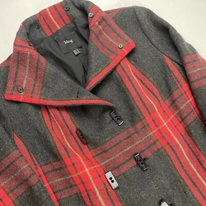 MNG Mango Wool Blend Long Coat Women’s S Black/Red Button Front - Picture 1 of 10
