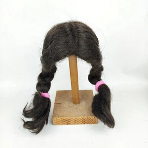 Vintage doll wig, artificial hair, dark brown, 10", 25 cm, braids at side - Picture 1 of 6