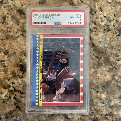 1987 Fleer Sticker #10 Chuck Person PSA 8 NM-MT *Indiana Pacers* New Case Minty - Image 1 of 2