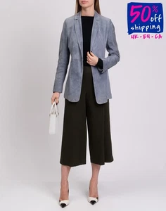 RRP €4590 BRUNELLO CUCINELLI Suede Leather Blazer Jacket IT42 US6 UK10 M Blue - Picture 1 of 10