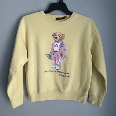 Polo Ralph Lauren Polo Bear Sudadera Amarilla Cuello Redondo Para Mujer’s M Raro Gráfico Foto 1 de 4