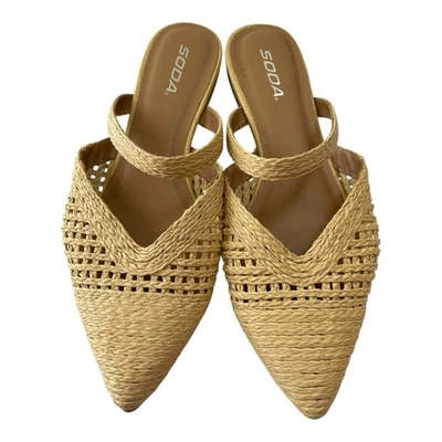 Soda Pointed Toe Mule Eco Chic Woven Sandals Boho Coastal Straw Shoes Women Sz 9 - Image 1 of 4