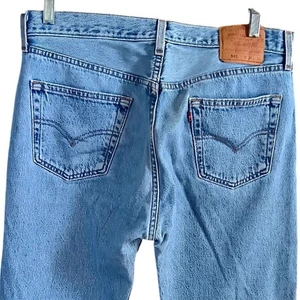 Vintage Levis 501 Jeans 36x34 Sky Fade USA 1990's Buttonfly Classic Blue Denim - Picture 1 of 7