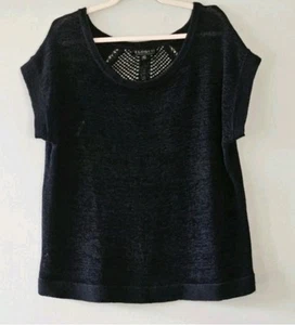 Eloqui Navy Cotton Blend Crochet Knit Drop Short Sleeve T-shirt Plus Size 18/20 - Picture 1 of 8