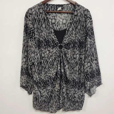 Maggie Barnes Womens Artsy Crinkle Office Top Size 3X Black Career 3/4 Sleeve - Image 1 of 4