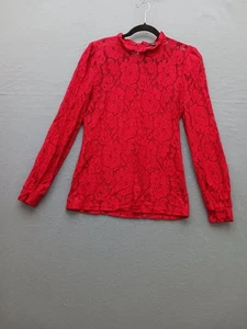 INC International Concepts Women's Blouse Size M Red Lace Long Sleeve - Picture 1 of 7