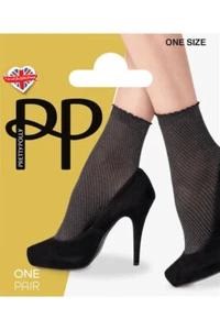 Pretty Polly ~ SPARKLY~ mesh anklet socks BNWT ~ black & silver one size - Picture 1 of 1