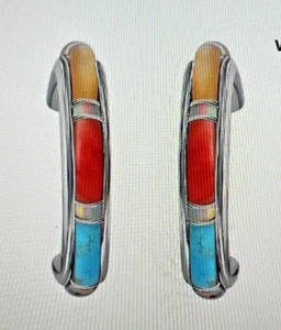 NATURALE …Orecchini a J-Hoop turchesi da donna in argento sterling, Boho Western - Foto 1 di 7