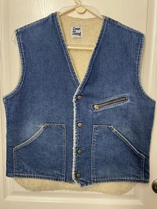 Vintage 60s Come On Strong Denim Vest Size Med Or Large Indigo Sherpa Liner Read - Picture 1 of 11