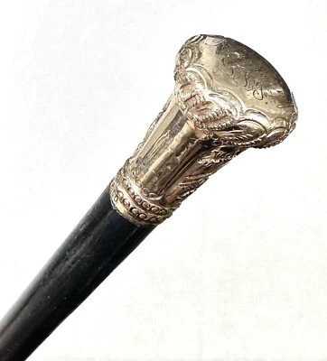 Vintage Antique 19C RFS Co Gold Ebony Ladies Swagger Knob Walking Stick Cane Old - Image 1 of 4