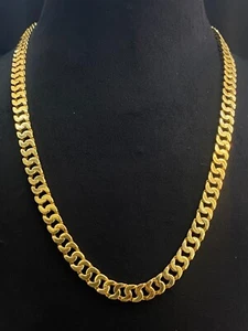 Classy Dubai Men's 7.16 MM Width Cuban Link Chain Necklace Solid 22K Yellow Gold - Picture 1 of 12