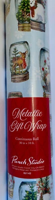 Punch Studio CHRISTMAS IN FRUIT JARS WRAPPING PAPER.  30" X 10' METALLIC.   - Image 1 of 4
