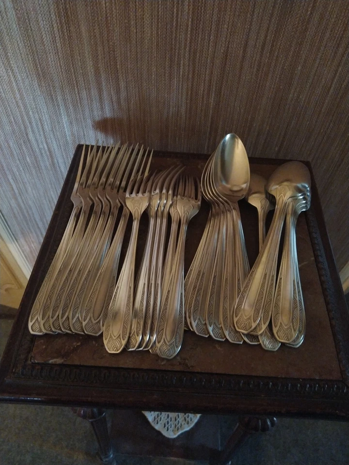 Ménagère 24 Pièces Style Art Déco Orfèvrerie Apollo Métal Argenté - Photo 1/4