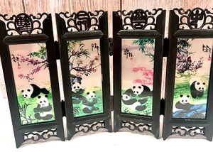 Decorative Desktop Divider Pandas Folding Screen with Glass Panels 6" High - Picture 1 of 7