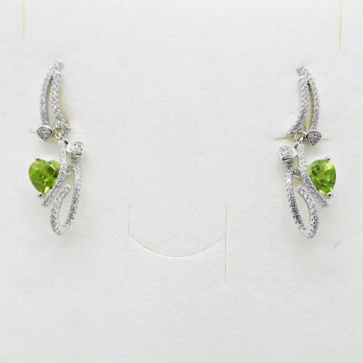 Herz Peridot Cubic Zirkonia Ohrringe 925 Silber 585 Weißgold vergoldet - Bild 1 von 4