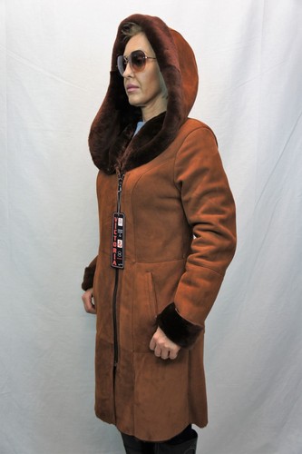 UNDERCOVER NUOVO CAPPUCCIO CAPPOTTO 100% VERA PELLE DI PECORA shearling pelle scamosciata COGNAC XS 6XL