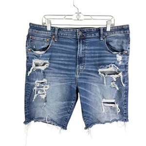 American Eagle blaue Denim Herrenshorts AirFlex abgenutzt 9" Schrittlänge roher Saum 38 - Bild 1 von 10